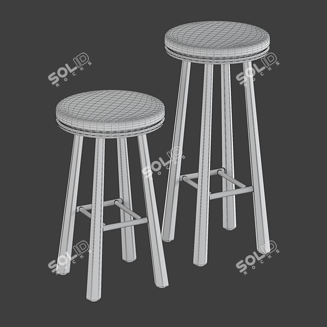 Sleek Metal and Wood Bar Stools 3D model image 3