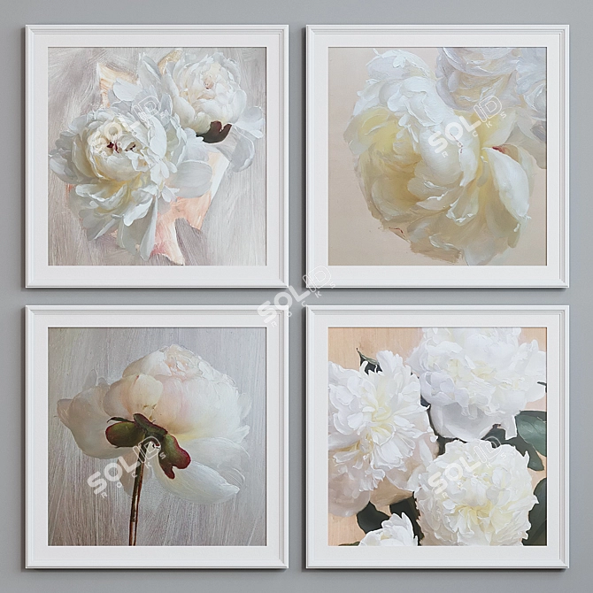 Elegant Pion Flower Picture Frame Set 3D model image 4