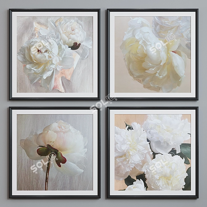 Elegant Pion Flower Picture Frame Set 3D model image 5