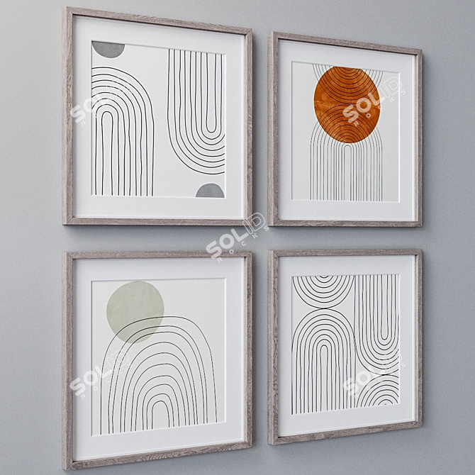 Elegant Set of 4 Wall Paintings 3D model image 2