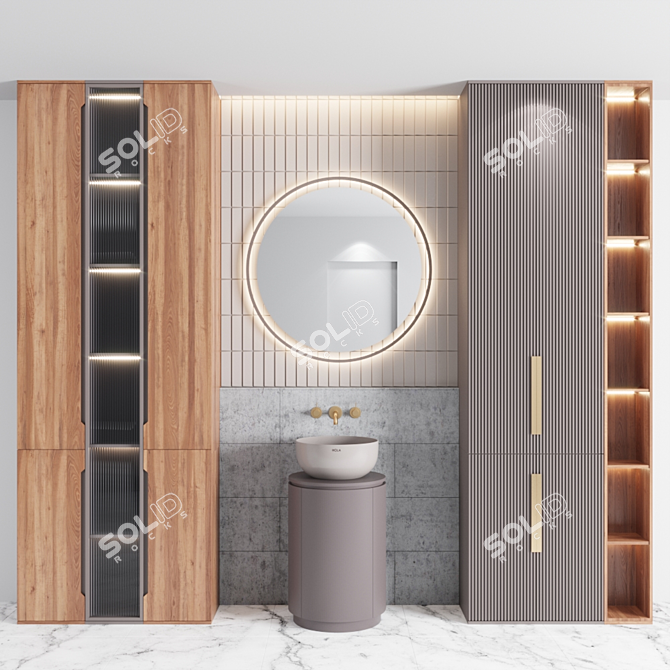 Modern Bath Set: Sink, Mirror, Wardrobe 3D model image 1
