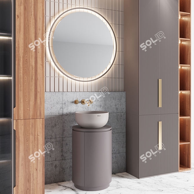 Modern Bath Set: Sink, Mirror, Wardrobe 3D model image 2