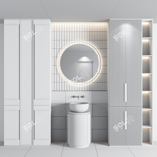 Modern Bath Set: Sink, Mirror, Wardrobe 3D model image 5
