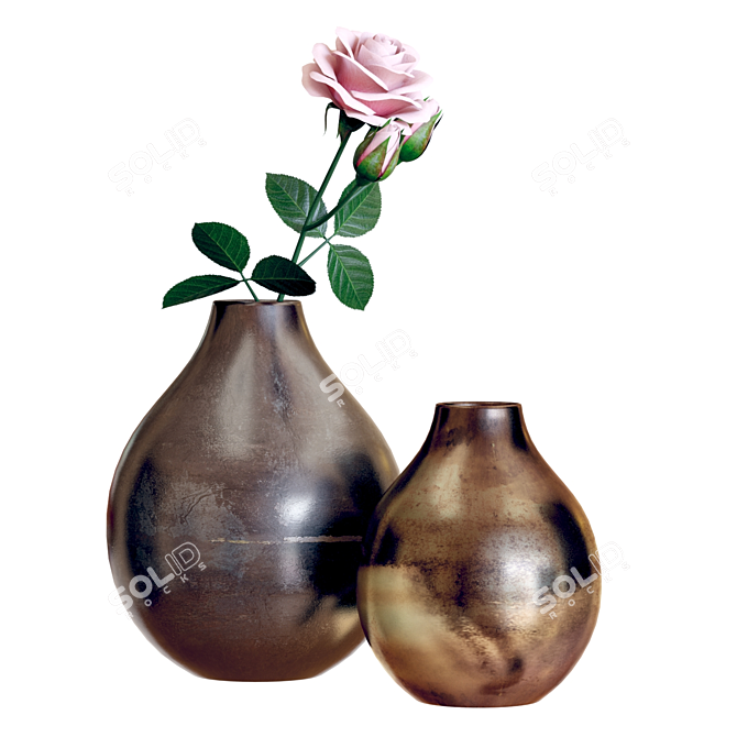 Elegant Bringham Vases with Rose 3D model image 1
