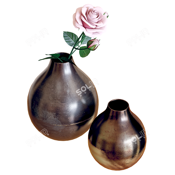 Elegant Bringham Vases with Rose 3D model image 5