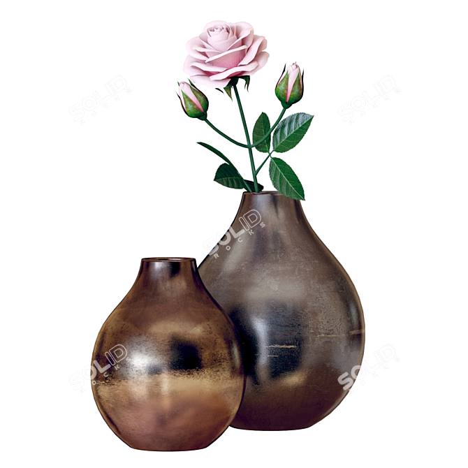 Elegant Bringham Vases with Rose 3D model image 7