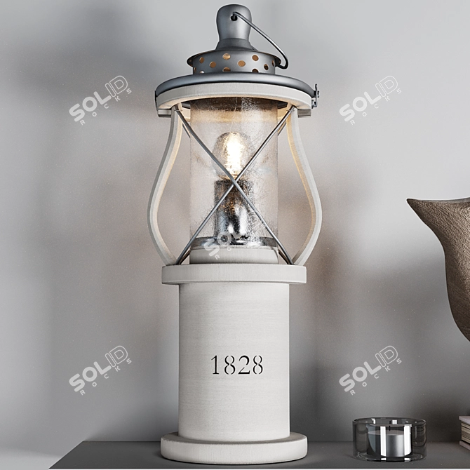 Decorative Set: Vintage Lamp, Distressed Fish, Wooden Whale, Vases, Candelabra, Artwork & More 3D model image 2