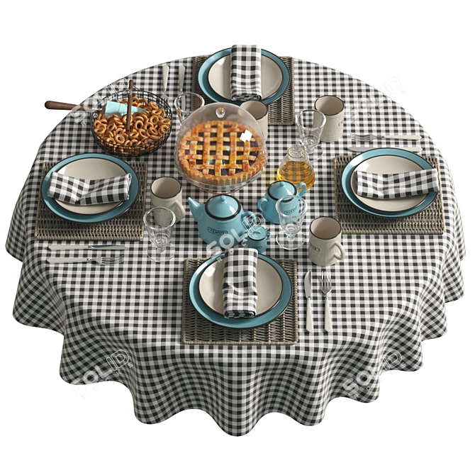 Tea Time Delight: Set with Cake & Dryers 3D model image 1