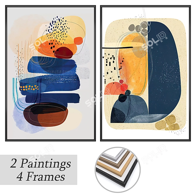 Modern Wall Art Set with Frames 3D model image 1