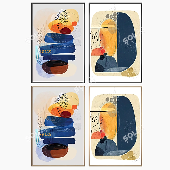 Modern Wall Art Set with Frames 3D model image 2