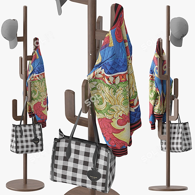 Elegant Wood Coat Stand 3D model image 1