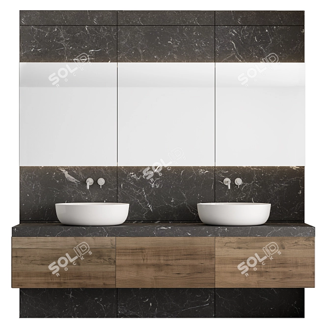 Elegant Marble & Wood Bathroom Set 3D model image 1