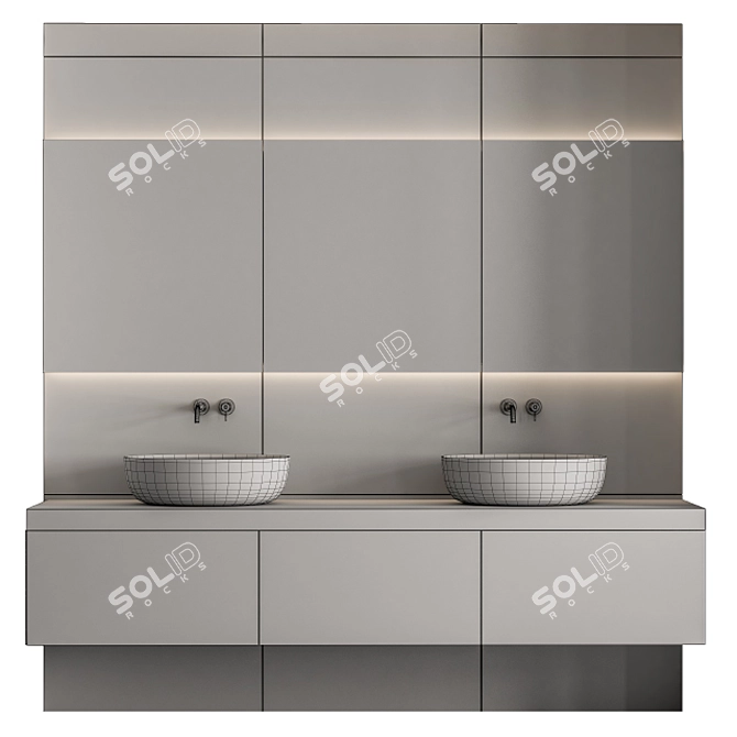 Elegant Marble & Wood Bathroom Set 3D model image 3