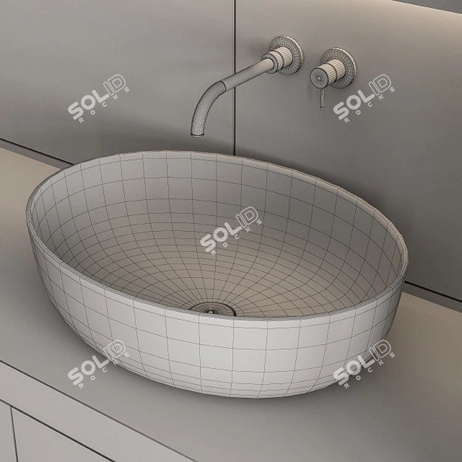 Elegant Marble & Wood Bathroom Set 3D model image 4