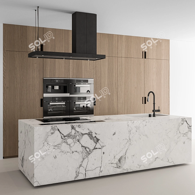 Modern Wood Marble Kitchen 64 3D model image 1