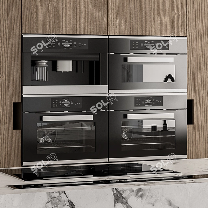 Modern Wood Marble Kitchen 64 3D model image 2