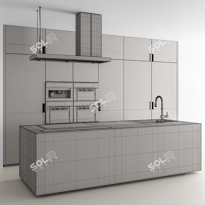 Modern Wood Marble Kitchen 64 3D model image 4