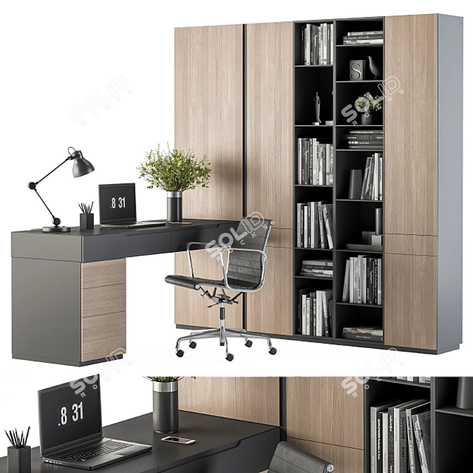 Sleek Home Office Set: Wardrobe & Table 3D model image 1