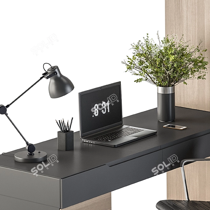 Sleek Home Office Set: Wardrobe & Table 3D model image 4