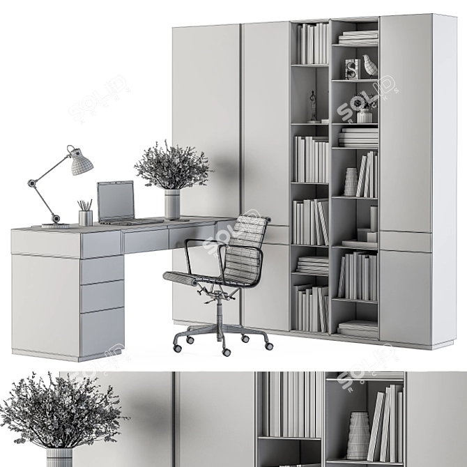 Sleek Home Office Set: Wardrobe & Table 3D model image 6