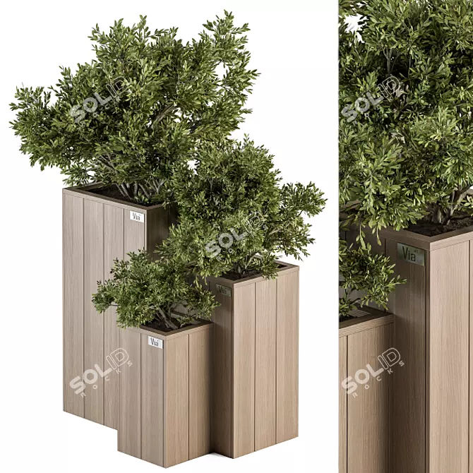 Rustic Wooden Outdoor Planter Set 3D model image 1