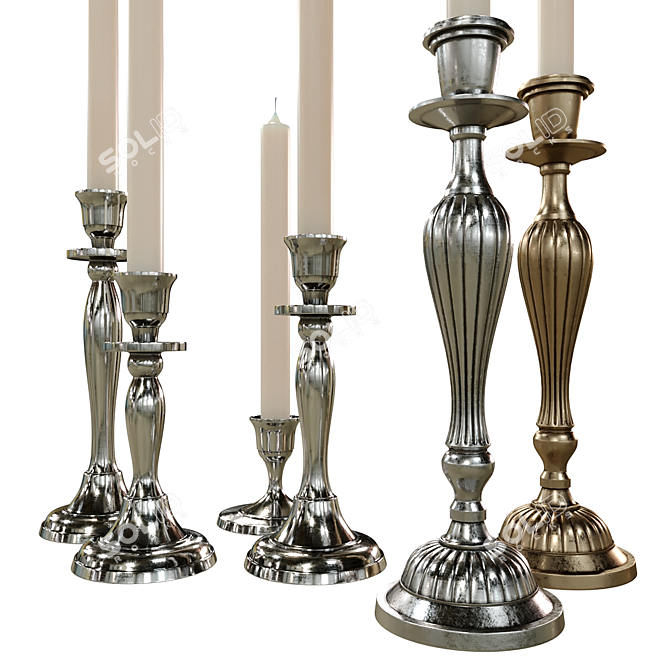 Elegant Candle Holders Set 3D model image 4