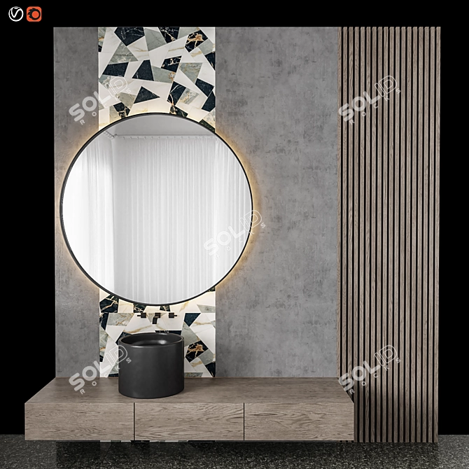 Sleek Wood Stone Bathroom 3D model image 1
