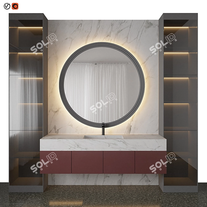 Sleek Red Marble Bathroom 3D model image 1