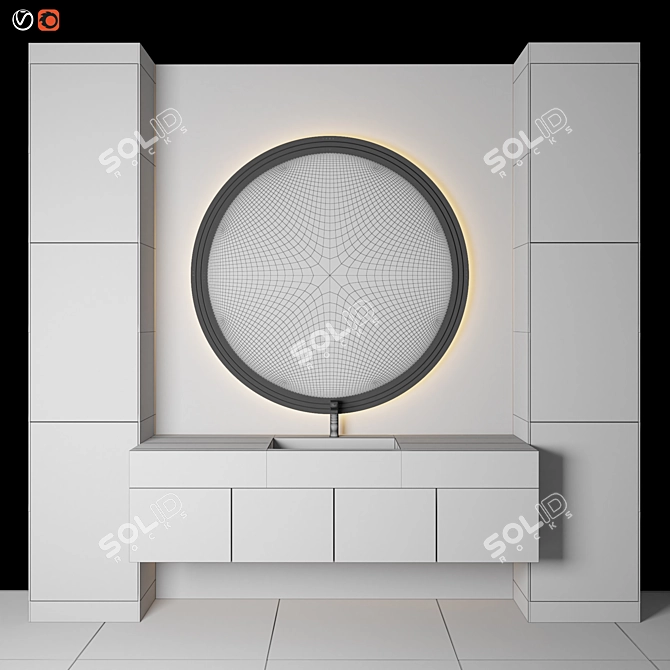 Sleek Red Marble Bathroom 3D model image 2