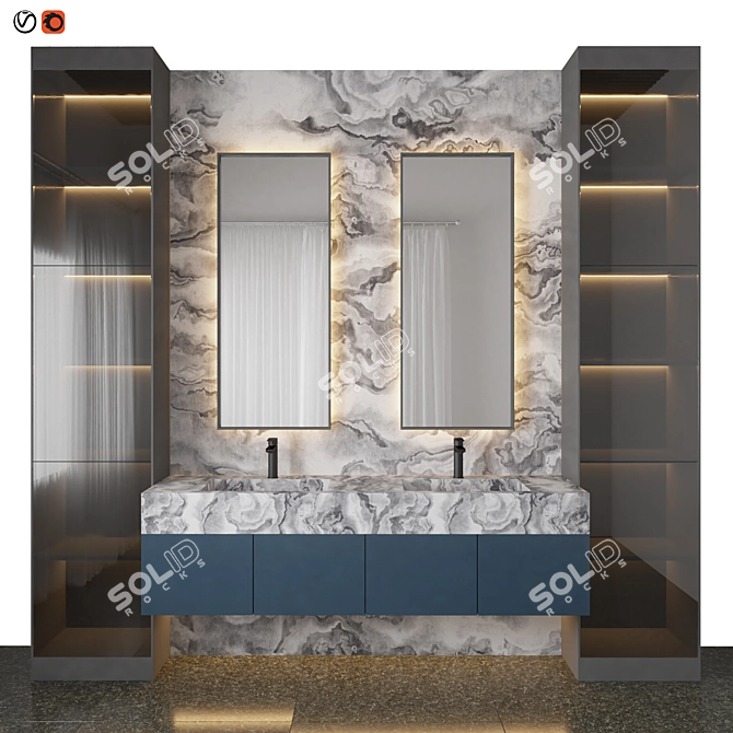 Elegant Blue Marble Bathroom 3D model image 1