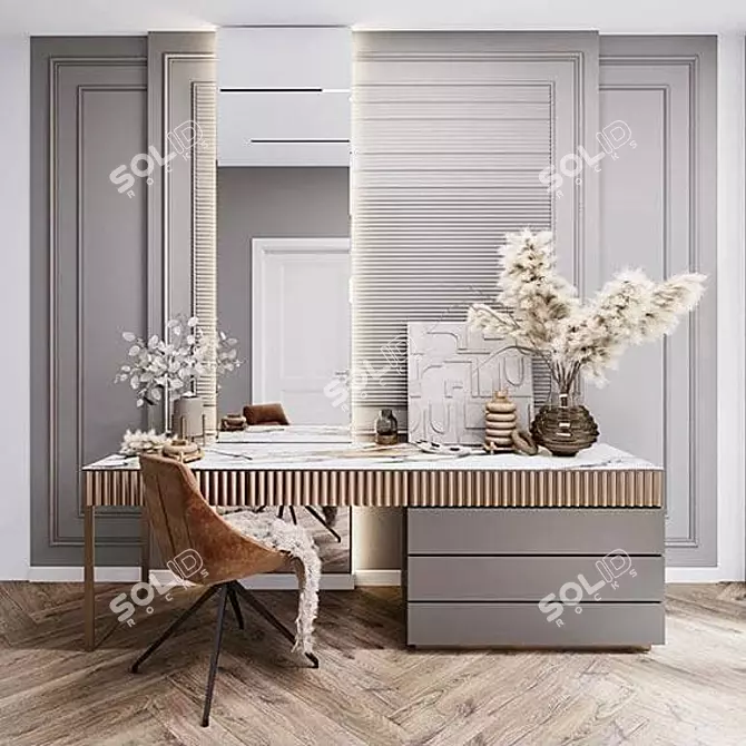 Modern Stylish Writing Desk with Chair and Decor 3D model image 1