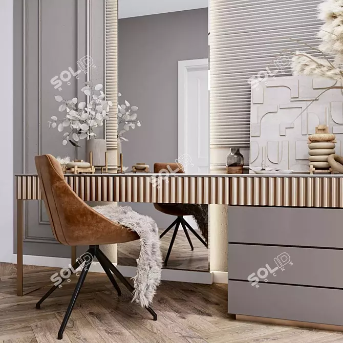 Modern Stylish Writing Desk with Chair and Decor 3D model image 2