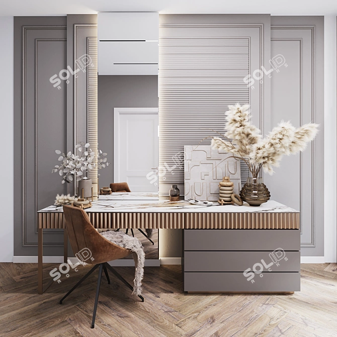 Modern Stylish Writing Desk with Chair and Decor 3D model image 6