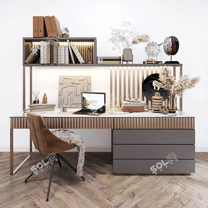 Modern Stylish Writing Desk with Chair and Decor 3D model image 7