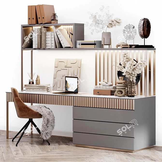 Modern Stylish Writing Desk with Chair and Decor 3D model image 12