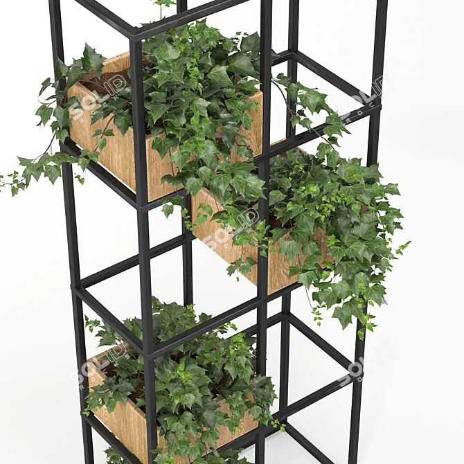 Metal Wood Indoor Plant Stand 3D model image 2