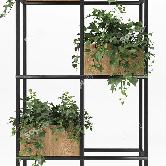 Metal Wood Indoor Plant Stand 3D model image 3