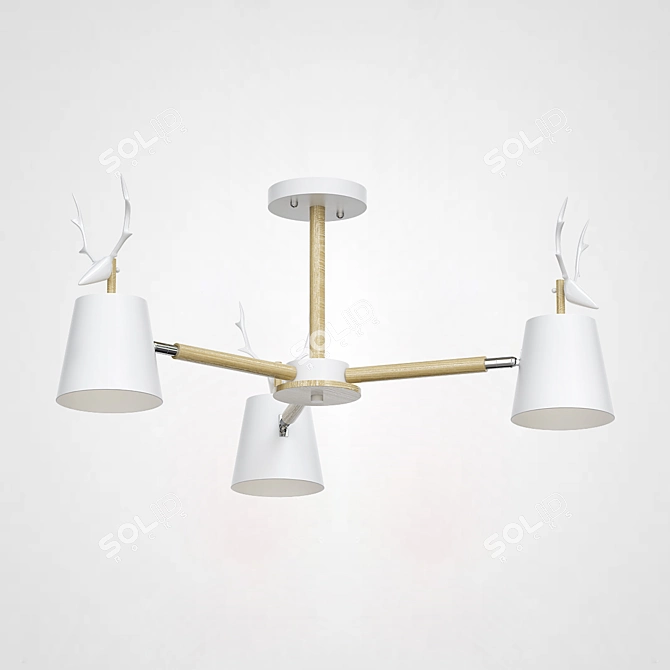 Scandinavian Eco-Style Chandelier with Wooden Frame and Deer Horn Accents 3D model image 4