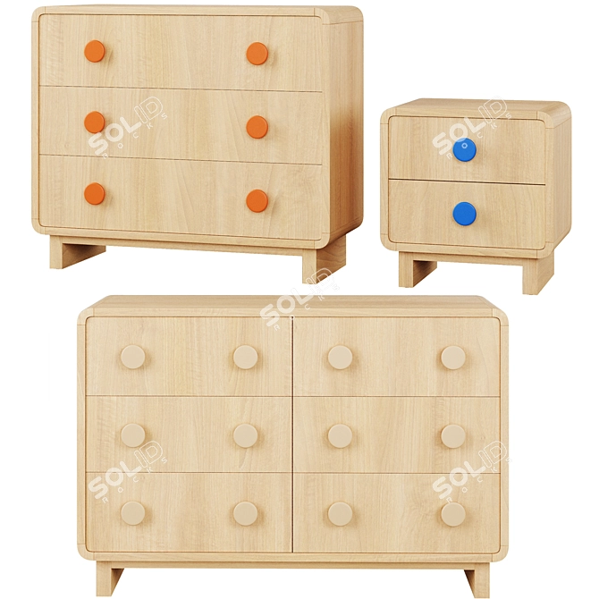 Steaming Style 3-Drawer Wood Dresser - Crate & Kids 3D model image 1