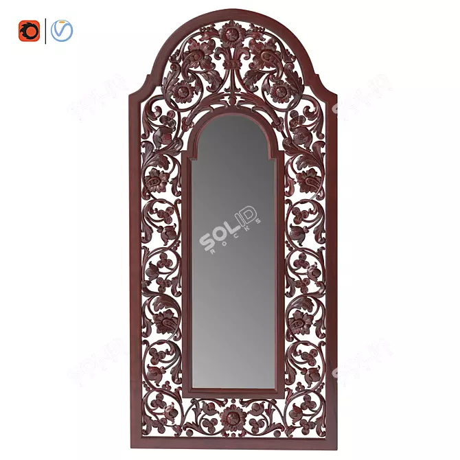 Elegant Carved Wood Mirror 3D model image 1