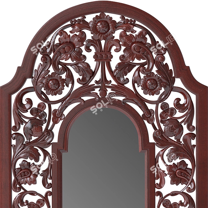 Elegant Carved Wood Mirror 3D model image 2