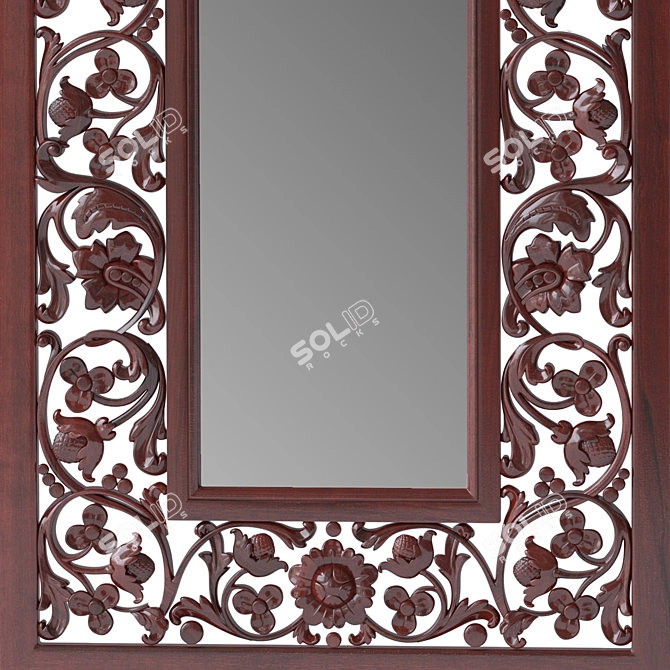 Elegant Carved Wood Mirror 3D model image 3