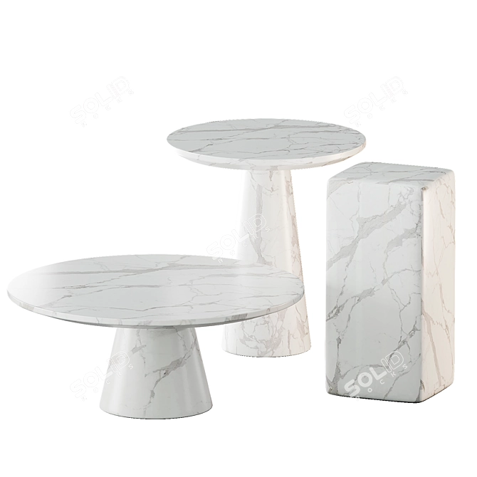 Elegant White Marble Table Set 3D model image 4