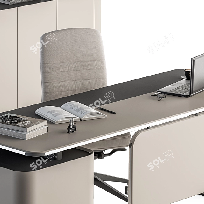 Elegant Cream Boss Desk: Manager's Delight 3D model image 3
