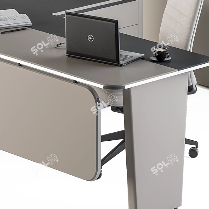 Elegant Cream Boss Desk: Manager's Delight 3D model image 6