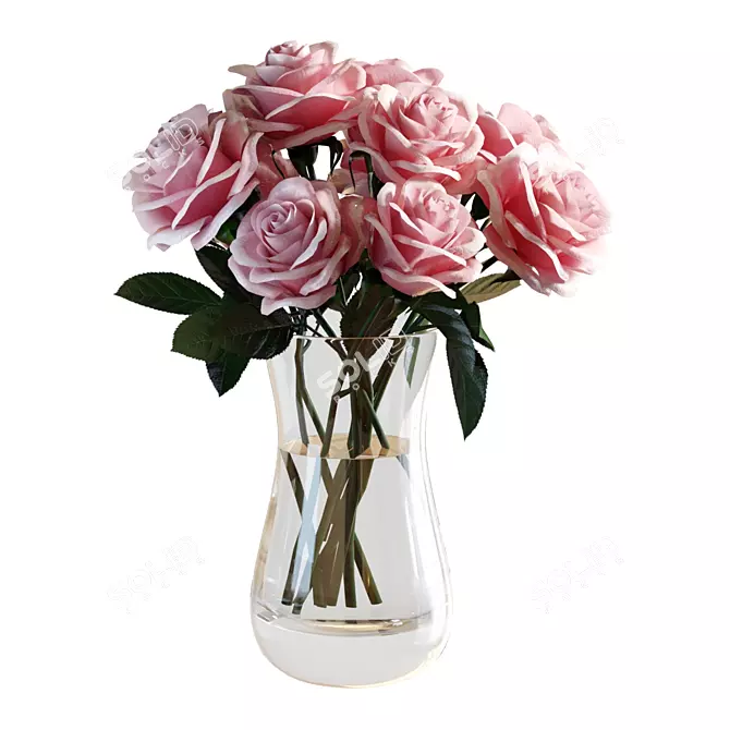 Elegant Pink Roses Bouquet 3D model image 6