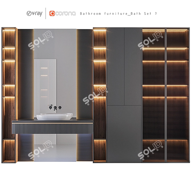 Modern 7-Piece Bathroom Furniture Set 3D model image 1