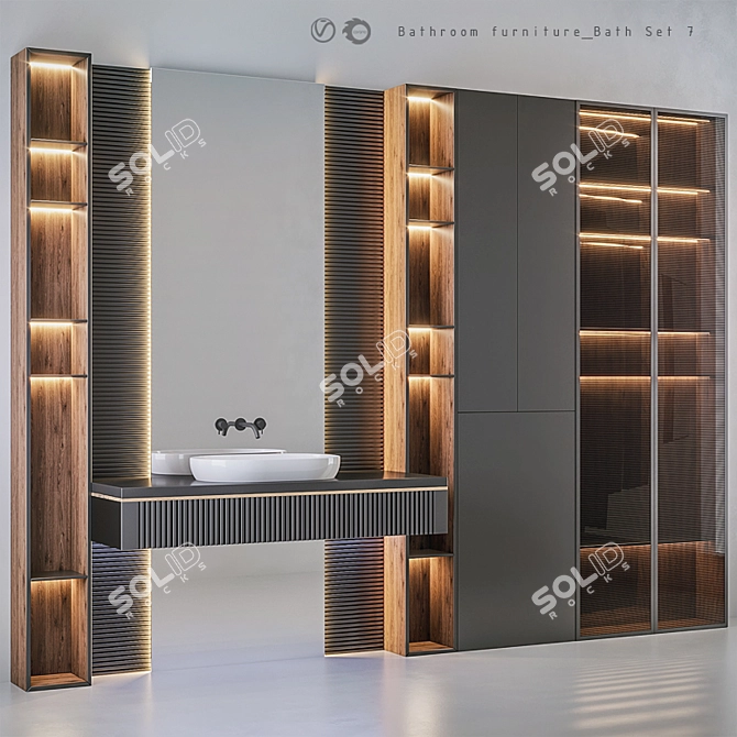 Modern 7-Piece Bathroom Furniture Set 3D model image 2