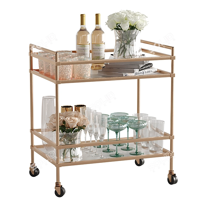 Modern Drink Bar Cart Set 2 3D model image 2