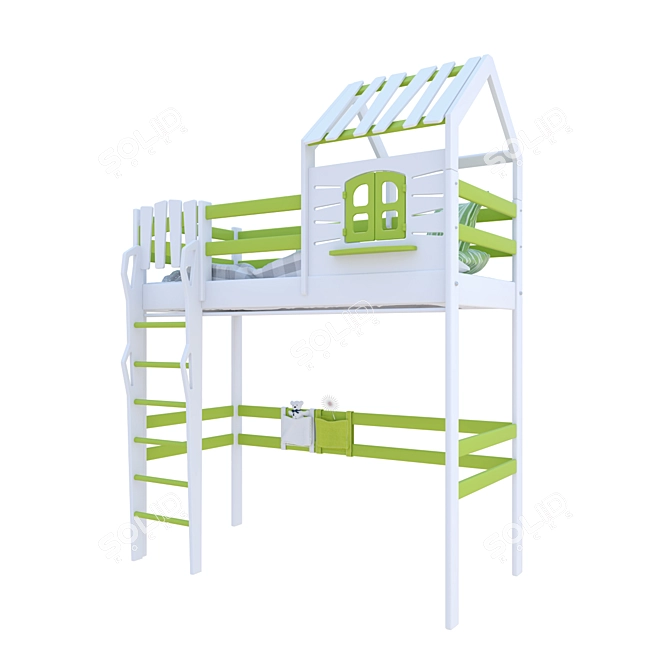 Country-style Enamel Attic Bed 3D model image 1